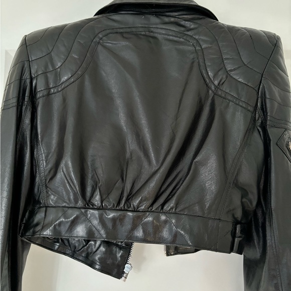 Balmain XXS cropped leather jacket with padded shoulders - Picture 5 of 8